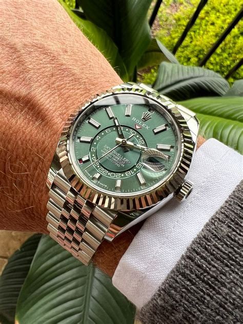 rolex sky dweller mint green jubilee|rolex sky dweller diamond bezel.